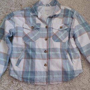 Aéropostale Womens Plaid Shacket Jacket M Blue White Button Up Shirt Jacket Fall